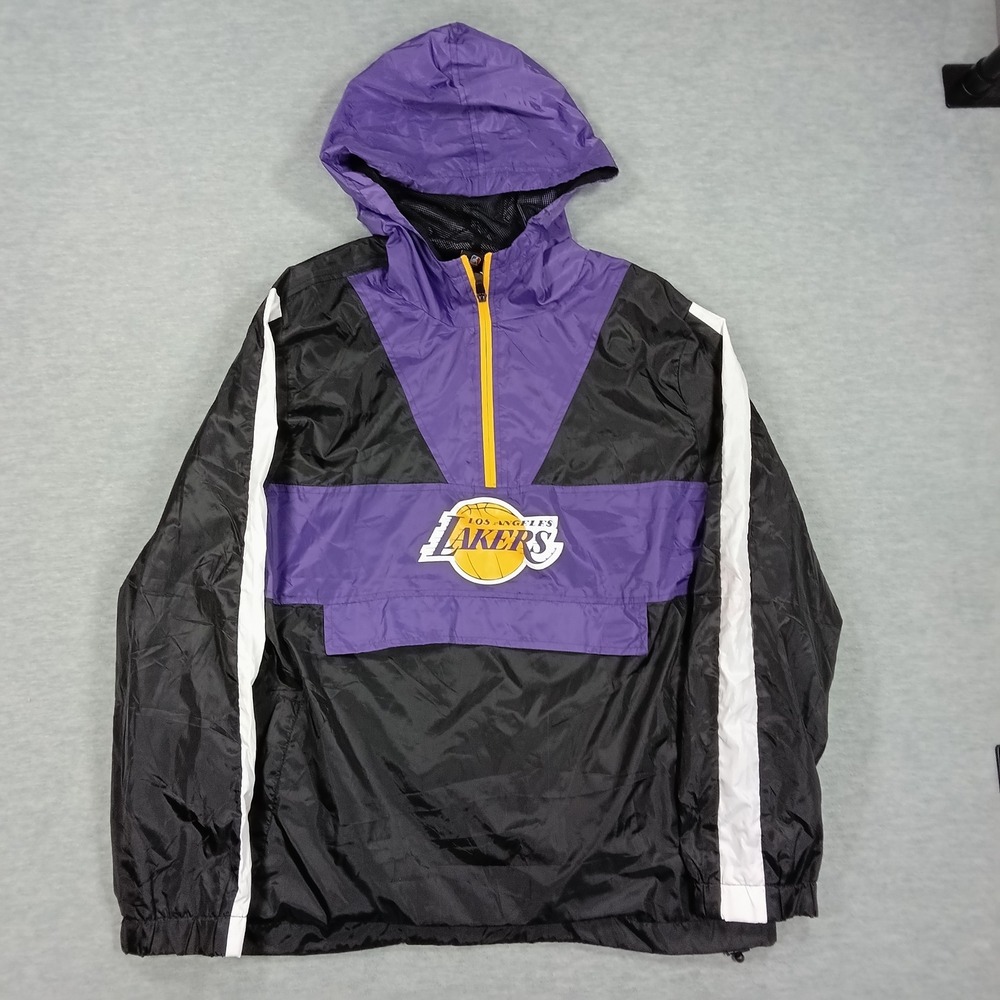 NBA Los Angeles Lakers Windbreaker Jacket Mens Small Black Purple Quarter Zip